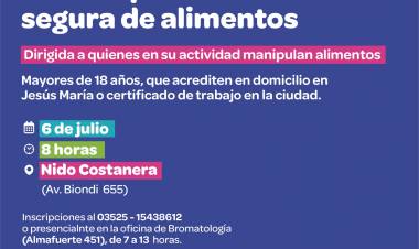 #JesusMaria : Nuevo curso para obtener el carnet de manipulación segura de alimentos