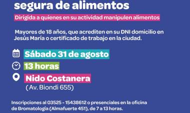 #JesusMaria : Curso gratuito para obtener el carnet de manipulación segura de alimentos