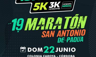 #ColoniaCaroya : Este domingo se corre en Colonia Caroya: 19° Maratón San Antonio de Padua