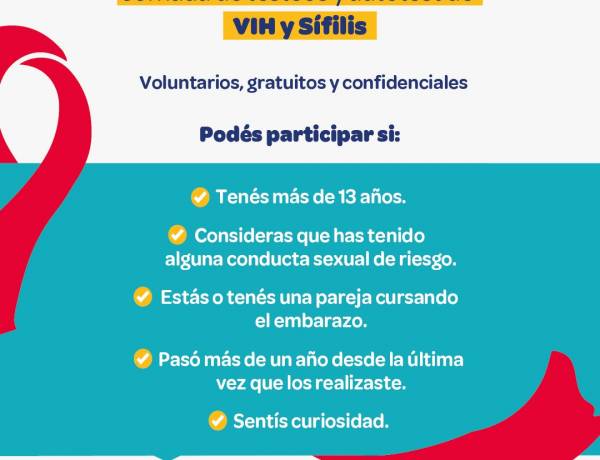 #JESUSMARIA: Decidí Saber: jornada de testeos voluntarios, gratuitos y confidenciales de VIH y Sífilis