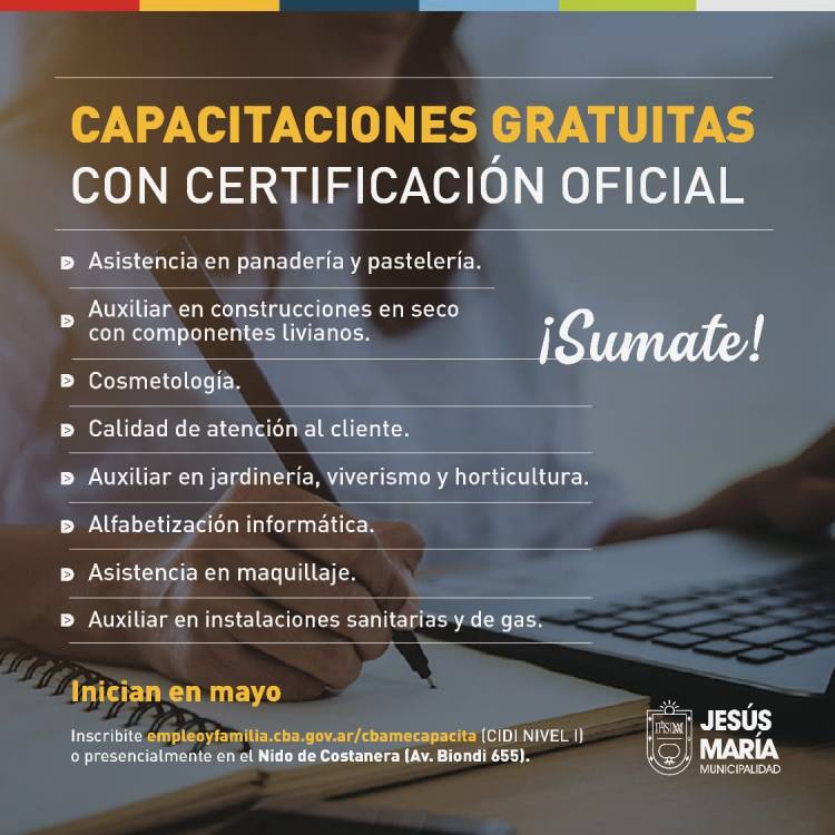 JESUS MARIA : CURSOS DE OFICIOS GRATUITOS, YA PODES INSCRIBIRTE 