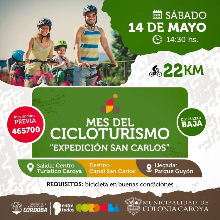 COLONIA CAROYA : MES DEL CICLOTURISMO  SUMATE A LA “EXPEDICION SAN CARLOS