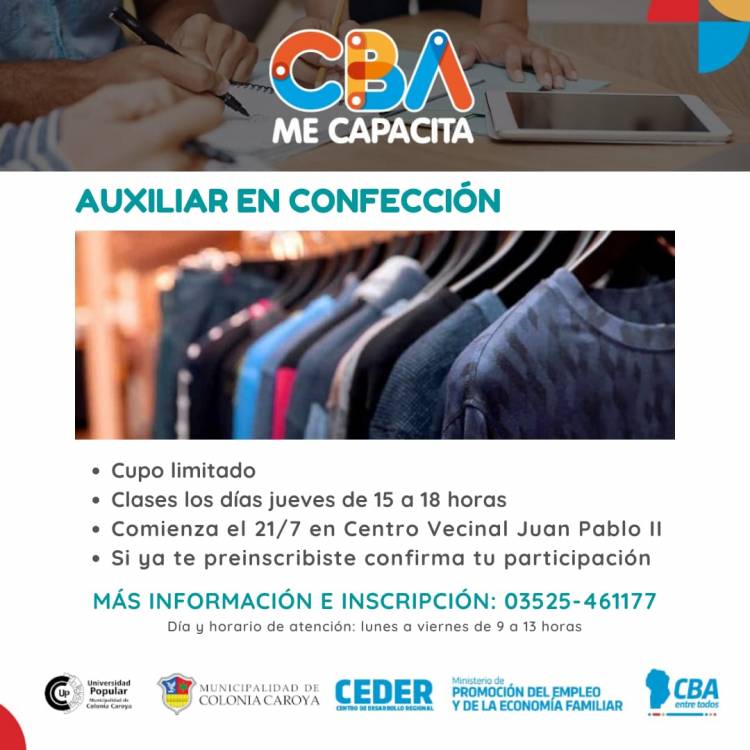 COLONIA CAROYA: INSCRIPCIONES ABIERTAS PARA CURSOS PRESENCIALES DE OFICIO 