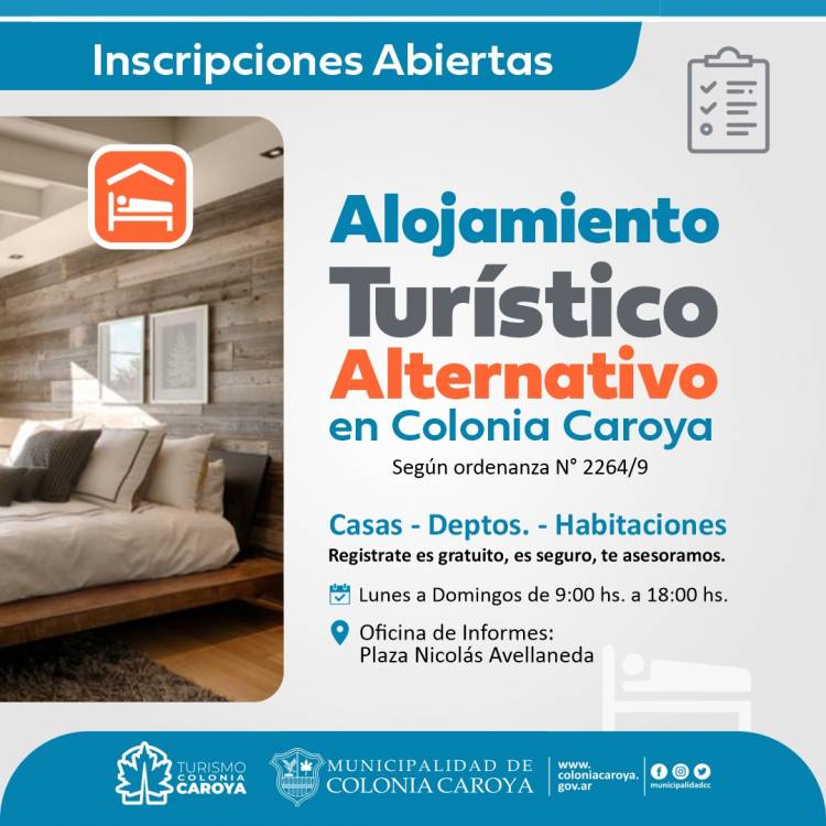 #ColoniaCaroya : Inscripción para Alojamientos Turísticos Alternativos