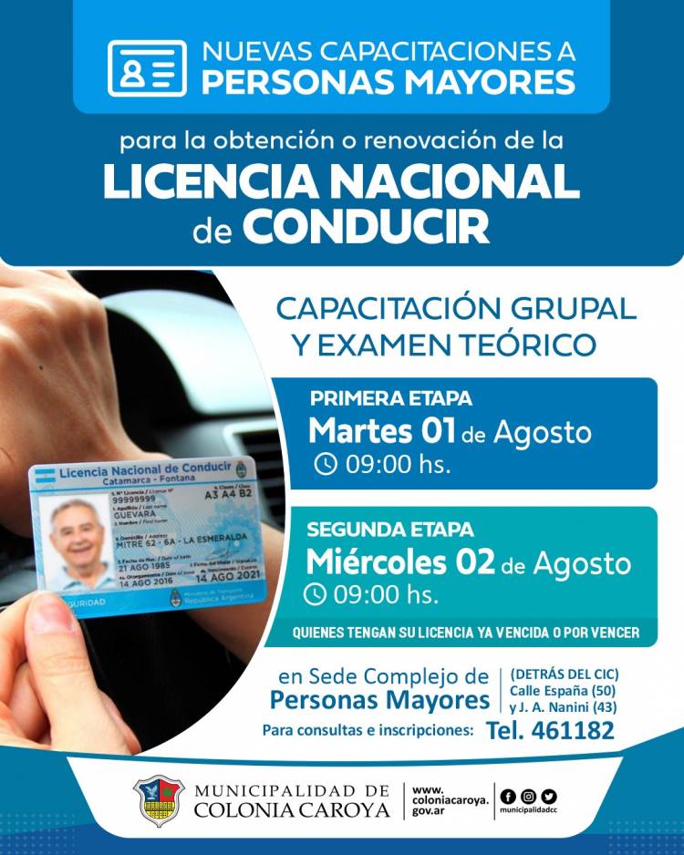 #ColoniaCaroya : NUEVO CURSO PARA LICENCIAS DE CONDUCIR PARA PERSONAS MAYORES