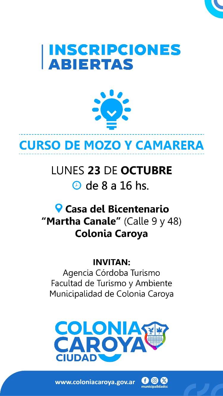 #ColoniaCaroya : CURSO DE CAPACITACIÓN A MOZOS Y CAMARERAS