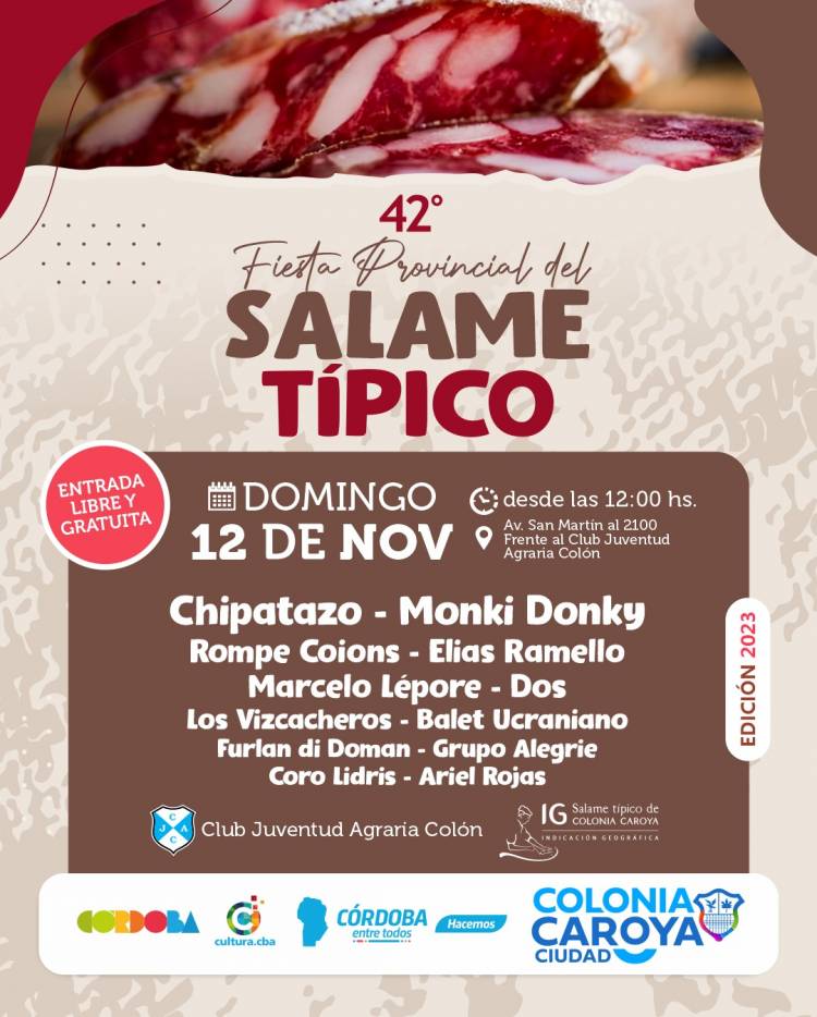 #ColoniaCaroya : GRILLA ARTÍSTICA CONFIRMADA PARA LA FIESTA DEL SALAME