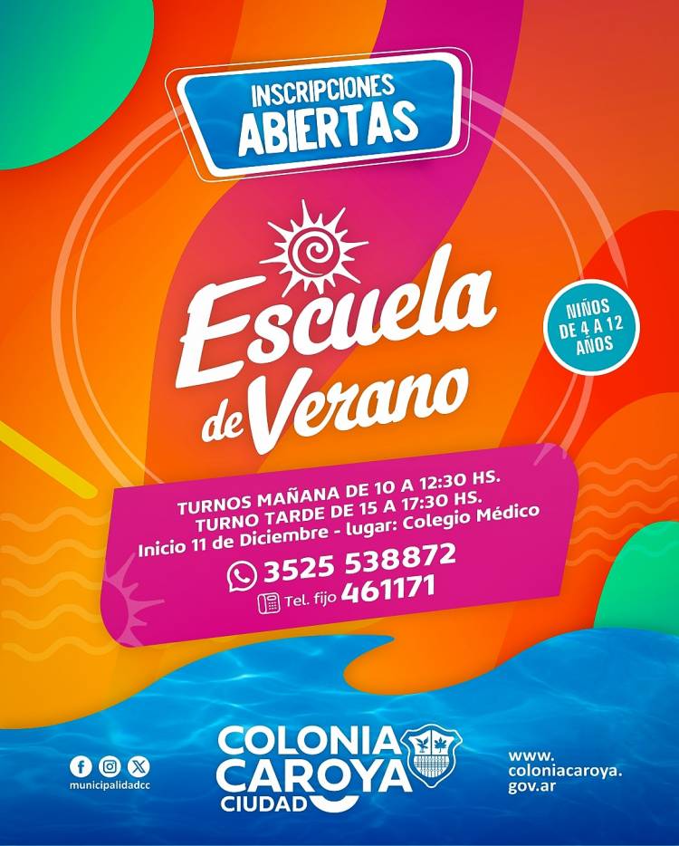 #ColoniaCaroya : Abrieron las inscripciones para la Escuela de Verano