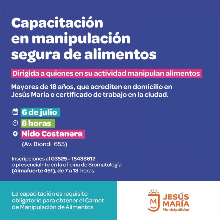 #JesusMaria : Nuevo curso para obtener el carnet de manipulación segura de alimentos
