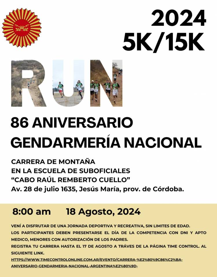 #JesusMaria : Gendarmería Nacional celebra su 86° Aniversario con un Cross Country Running