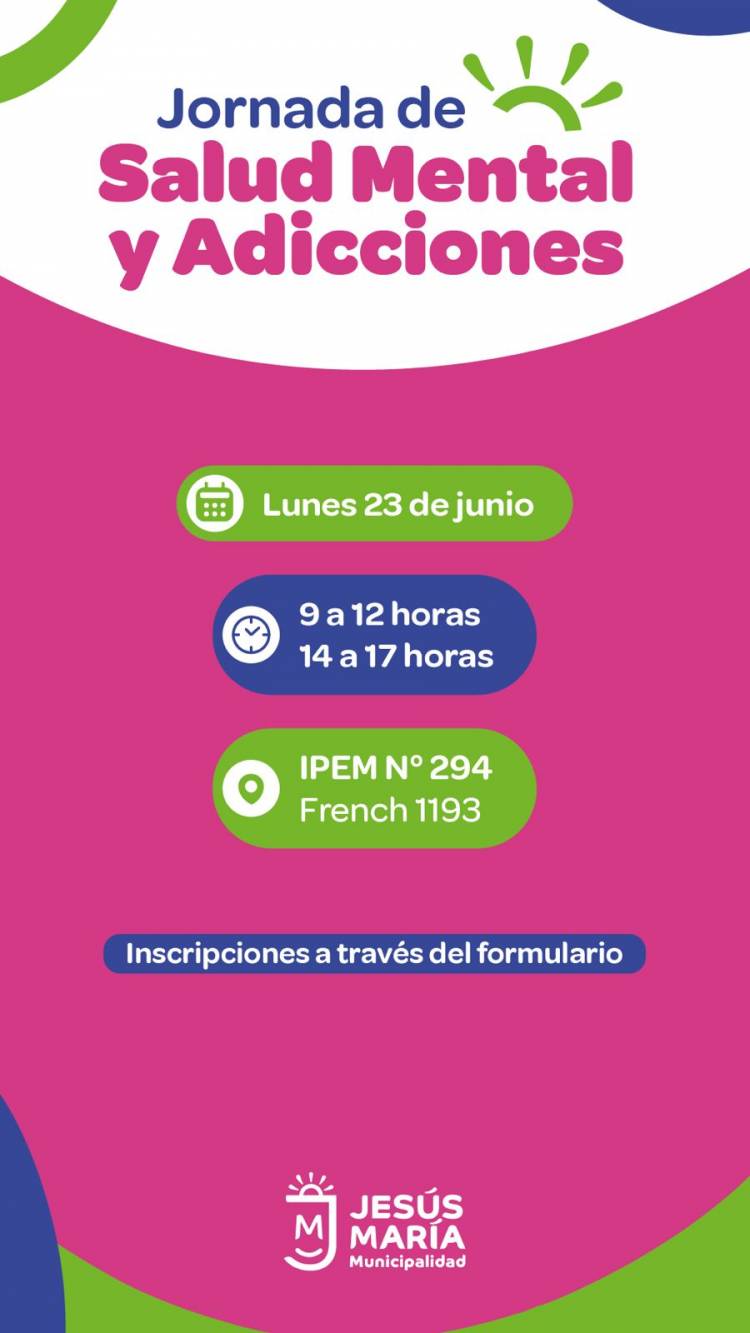 #JesúsMaría :  será sede de una jornada clave sobre salud mental y adicciones 