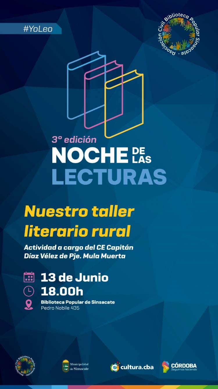 #Sinsacate : La Biblioteca Popular de Sinsacate se suma a la "3° Edición de la Noche de las Lecturas" Una jornada especial para celebrar las palabras, los libros y el encuentro. 