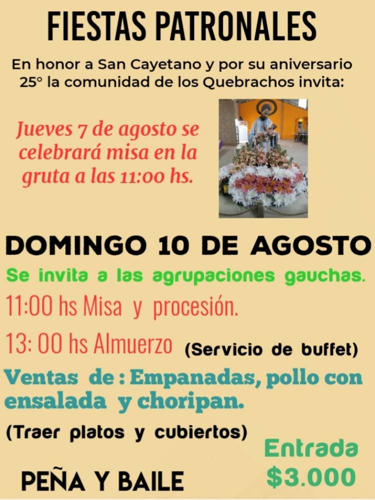 #LosQuebrachos: celebra su 25° aniversario con la Fiesta Patronal de San Cayetano