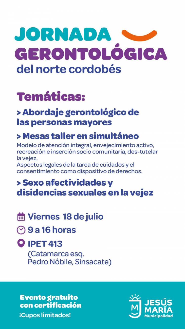 #Jesús María: participa de la 1° Jornada Gerontológica del Norte Cordobés
