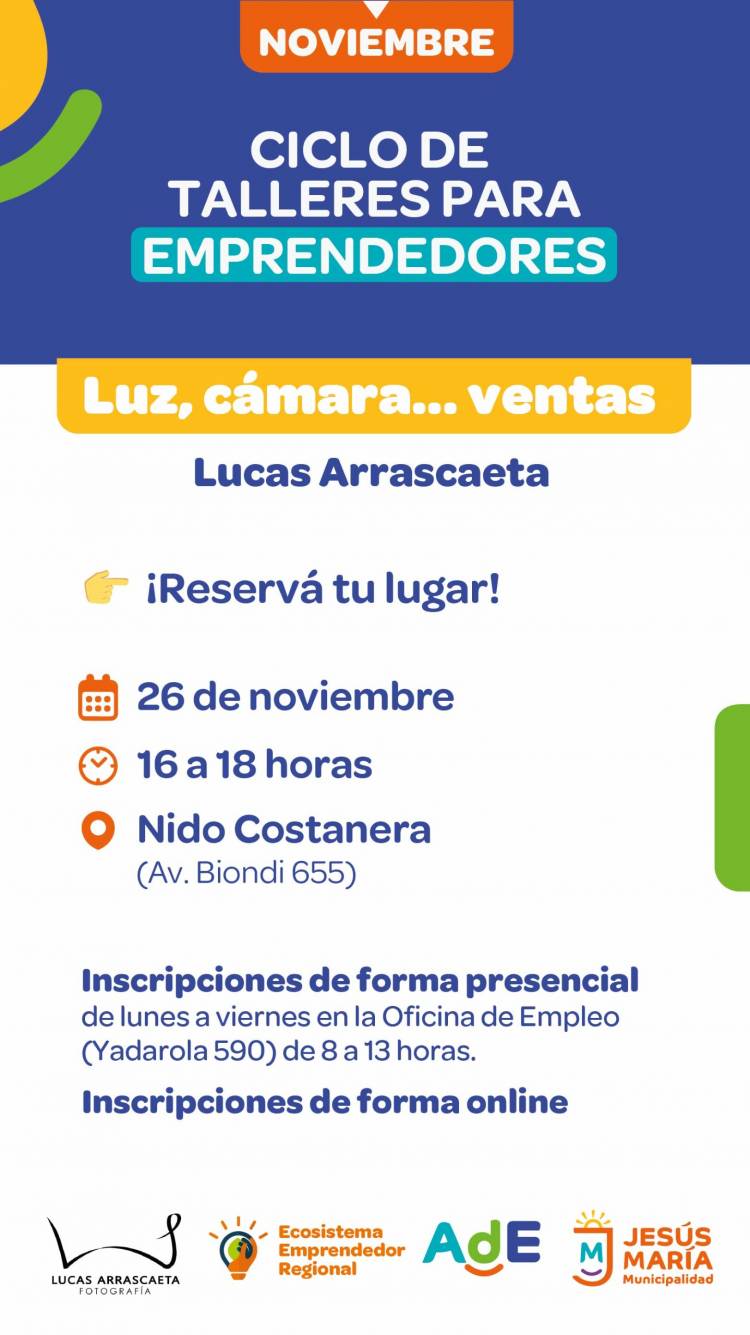 #JesusMaria: Llega un nuevo taller del ciclo para emprendedores: "Luz, Cámara...Ventas"