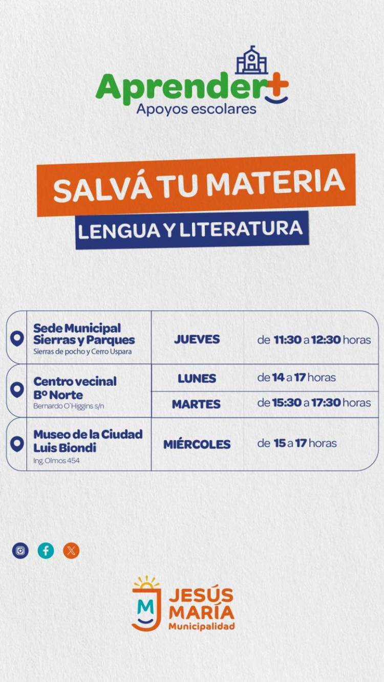 #JesusMaria: La Muni refuerza los apoyos escolares para acompañar las semanas de exámenes del nivel secundario