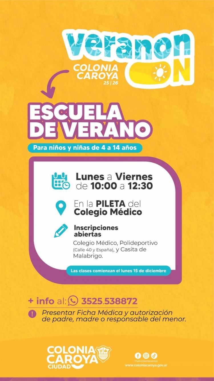 #ColoniaCaroya: Continúan las inscripciones para la Escuela del “Veranonón”
