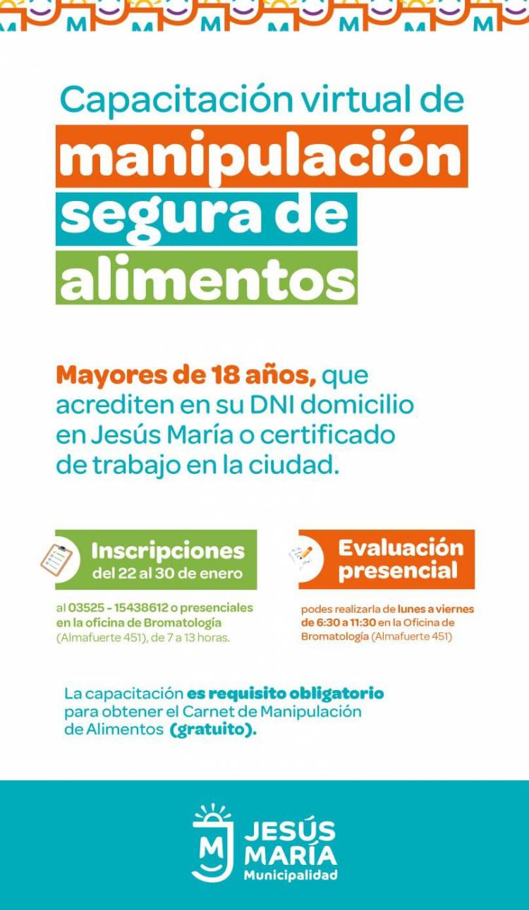 #JESUSMARIA: La Municipalidad de Jesús María lanzó una nueva capacitación virtual en manipulación segura de alimentos