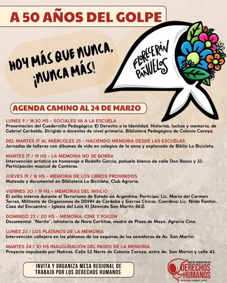 #COLONIACAROYA: Colonia Caroya propone una agenda de actividades a 50 años del golpe de Estado