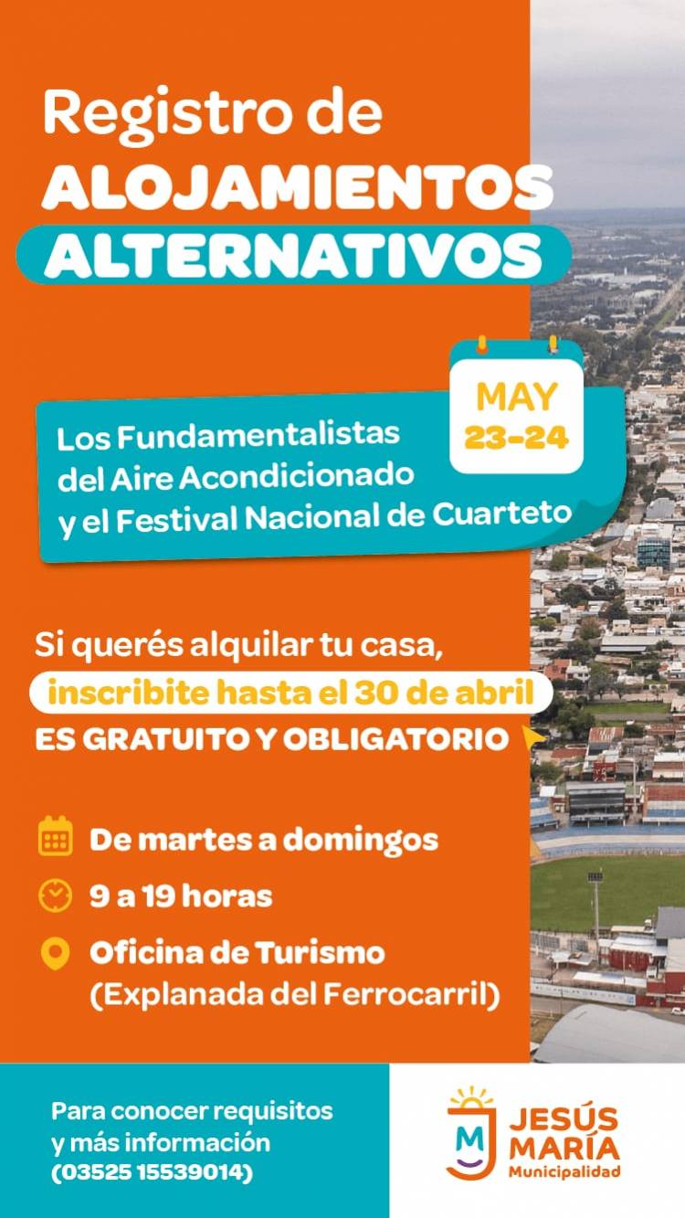 #JESUSMARIA -  reabre el Registro de Alojamientos para los Shows de mayo