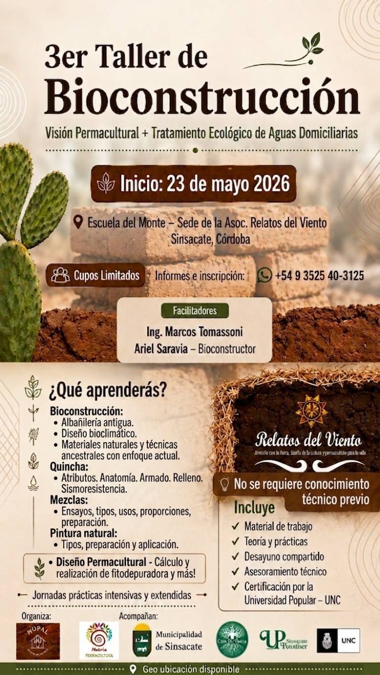 #SINSACATE : 3° Edición del TABI–TEA Sinsacate: Abren las inscripciones para el *Taller de Bioconstrucción y Tratamiento Ecológico de Aguas