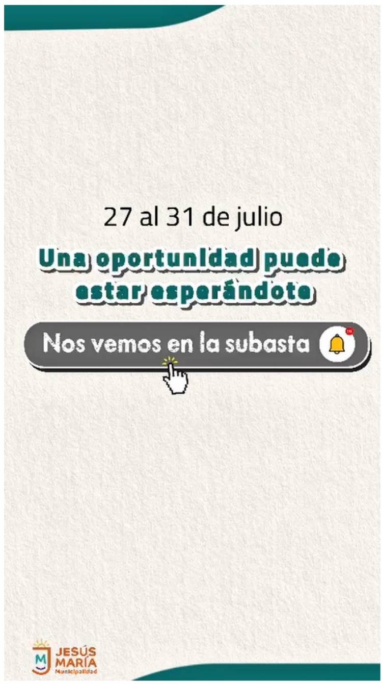 #JESUSMARIA : realizará una subasta pública electrónica de bienes municipales